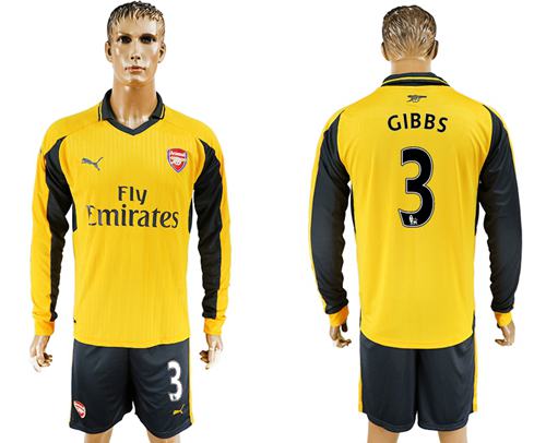 Arsenal #3 Gibbs Away Long Sleeves Soccer Club Jersey